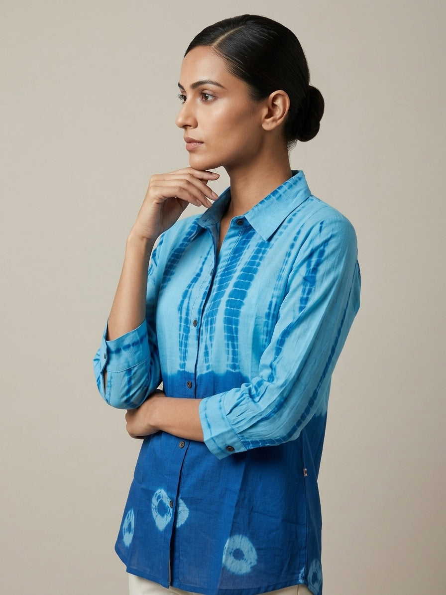 Azure Indigo Shibori Tunic