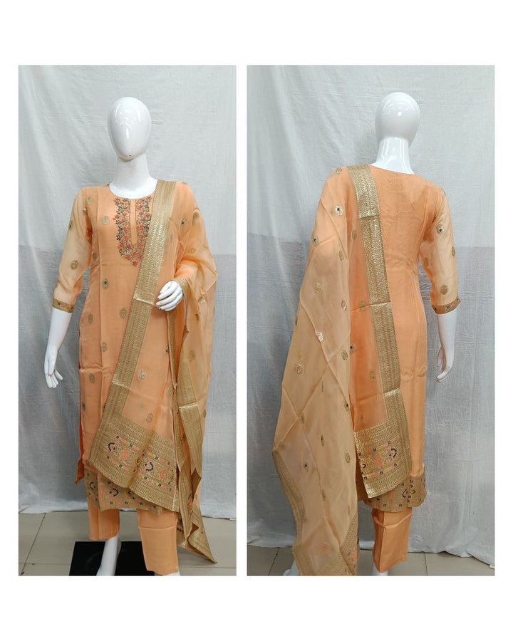 Light Orange Organza Georgette Straight 3 Piece set