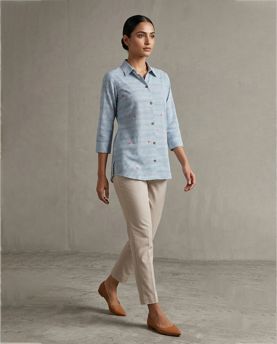 Sky Blue Chevron Embroidered Tunic