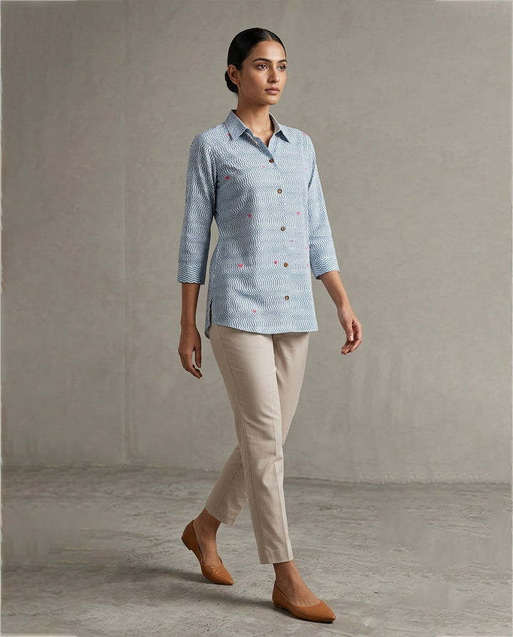 Sky Blue Chevron Embroidered Tunic