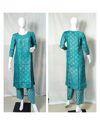Teal Blue Bandhani Printed Muslin Straight Kurti 5