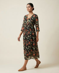 Black Floral and Paisley Printed Cotton Anarkali Kurta 2