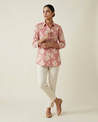 Elegant Dusty Rose Floral Shirt Tunic 2