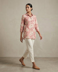 Elegant Dusty Rose Floral Shirt Tunic 3