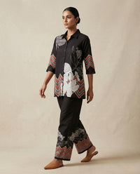 Black Geometric Zig-Zag & Botanical Print Cotton Co-Ord Set 3
