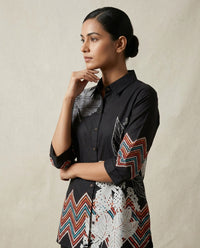 Black Geometric Zig-Zag & Botanical Print Cotton Co-Ord Set 4