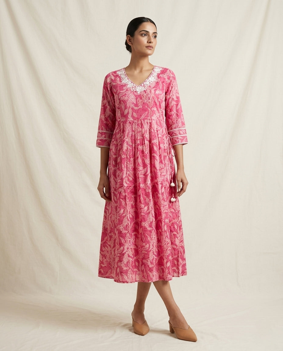Magenta Bloom Lace-Detailed Tunic Dress