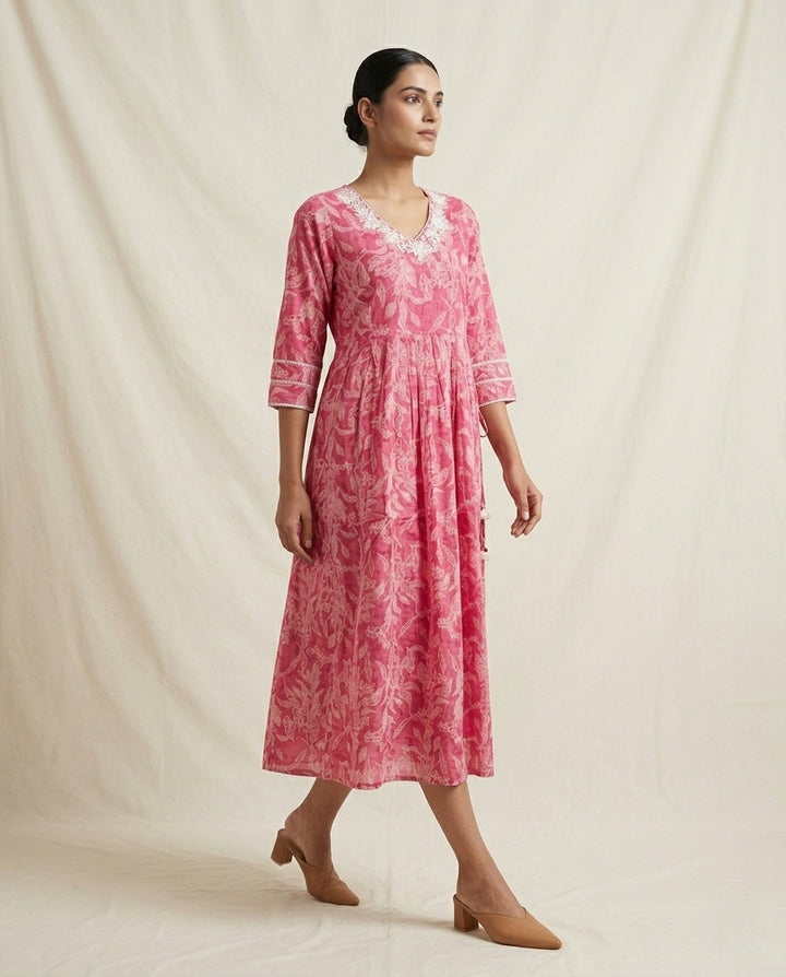 Magenta Bloom Lace-Detailed Tunic Dress