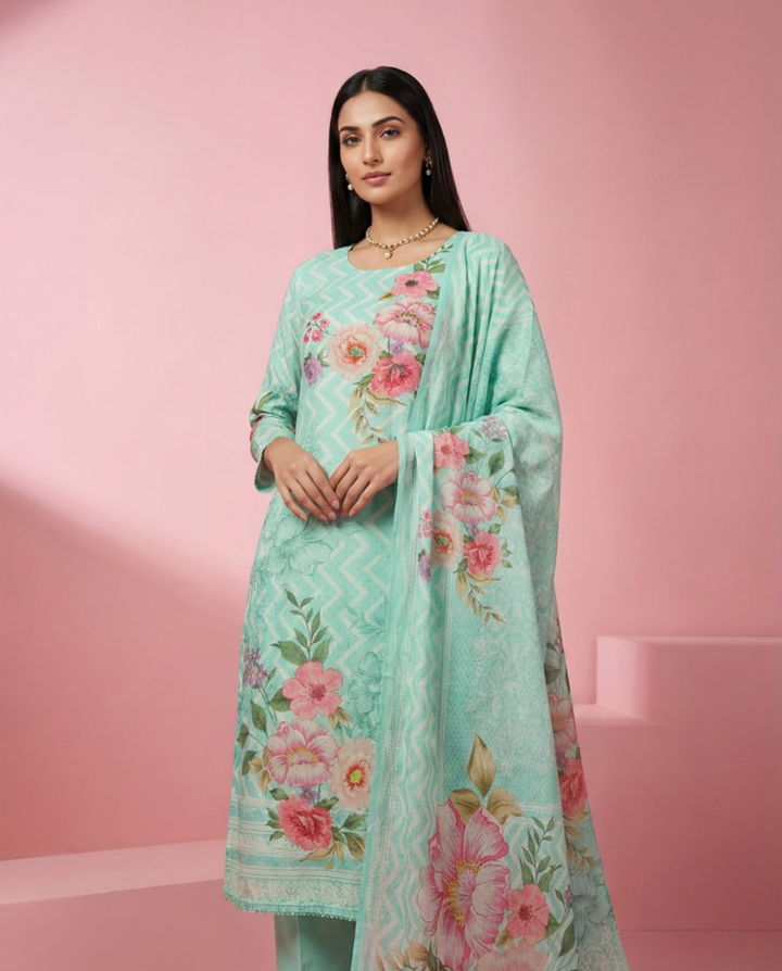 Firozi Floral Printed Crape 3-Piece Suit Set