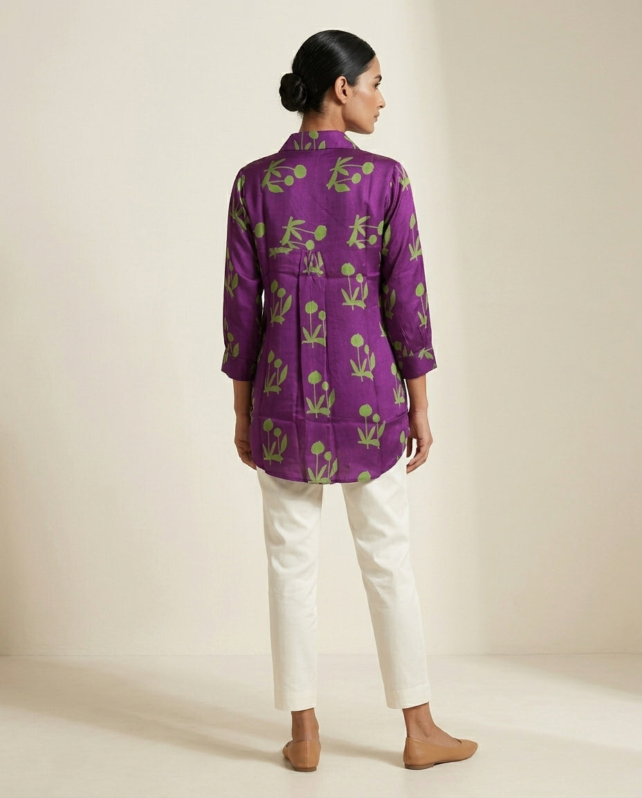 Imperial Plum Botanical Gajji Silk Shirt
