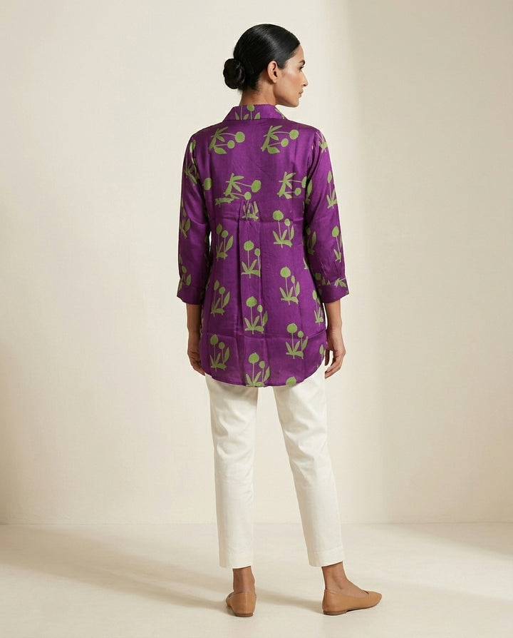 Imperial Plum Botanical Gajji Silk Shirt