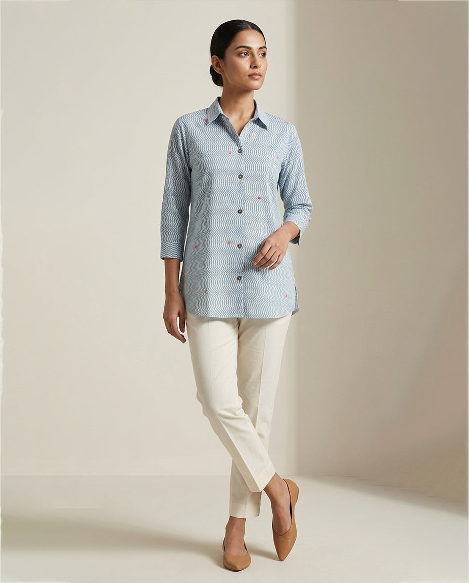 Sky Blue Chevron Embroidered Tunic