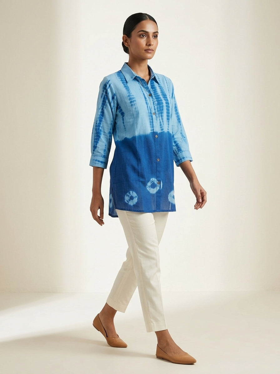 Azure Indigo Shibori Tunic