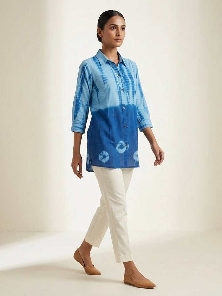 Azure Indigo Shibori Tunic