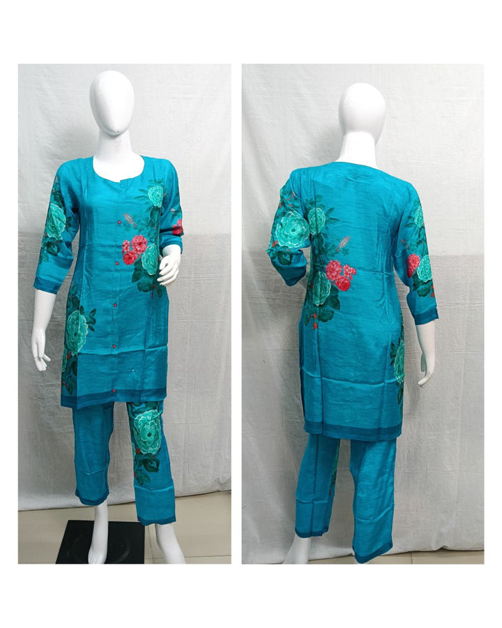 Blue Floral Printed Muslin Co-ord Set