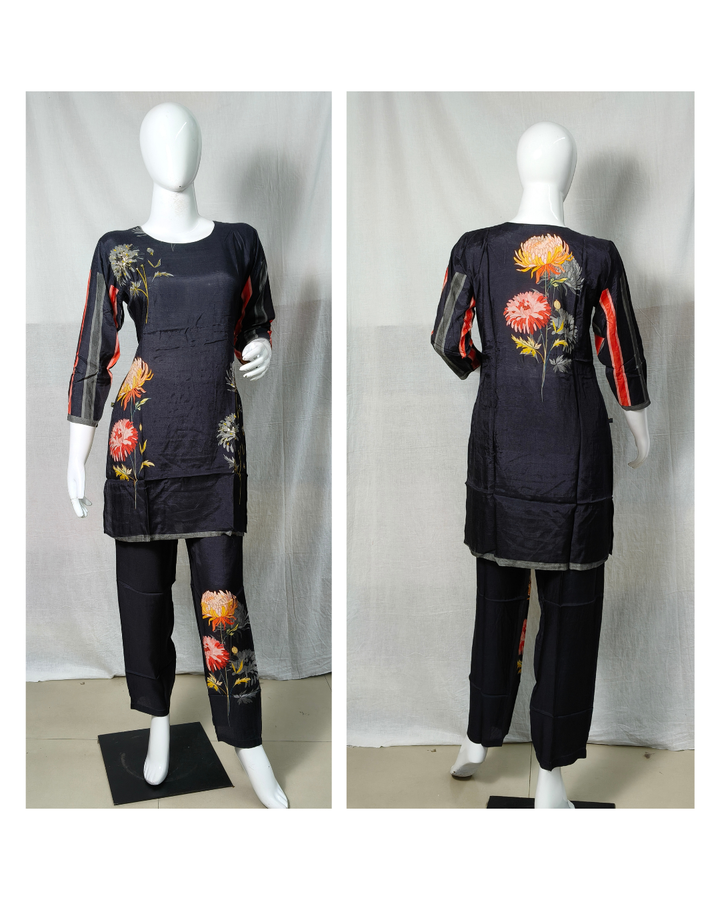 Black Floral Printed Muslin Tunic Co-ord Set
