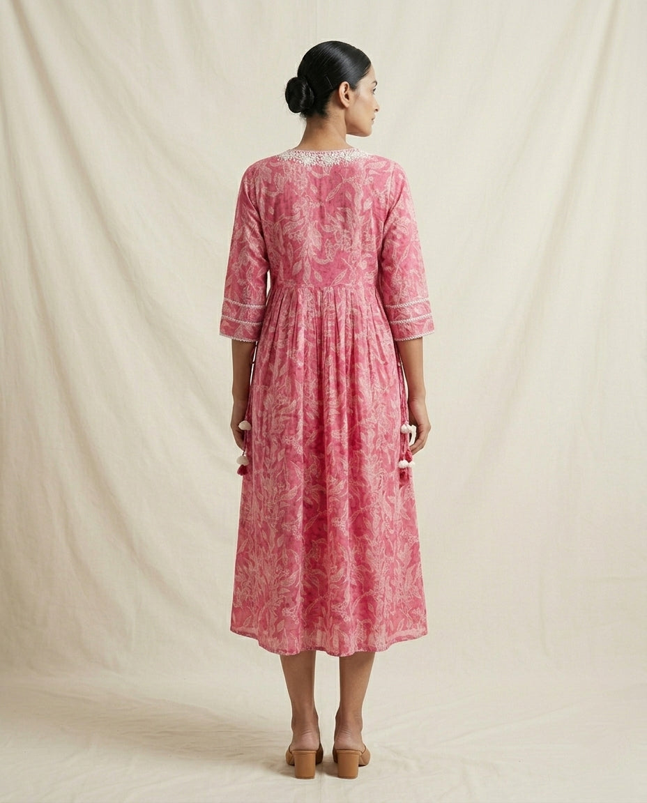 Magenta Bloom Lace-Detailed Tunic Dress