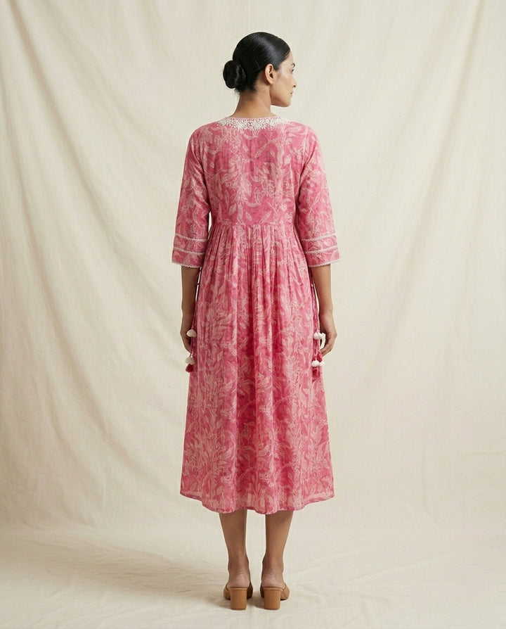 Magenta Bloom Lace-Detailed Tunic Dress