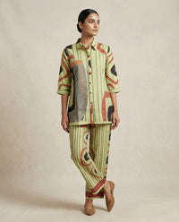 Olive Green Geometric & Striped Print Cotton Co-Ord Set 1