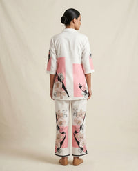 Ivory Floral Placement & Pink Geometric Block Print Cotton Co-Ord Set 3
