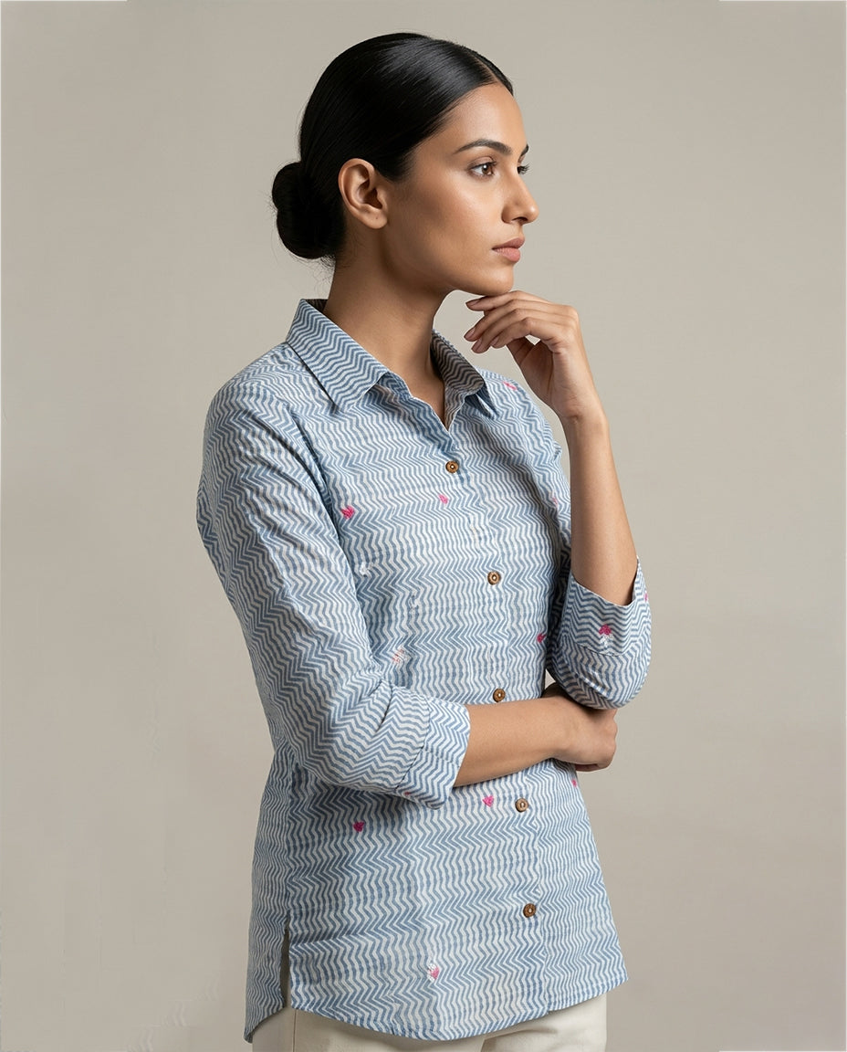 Sky Blue Chevron Embroidered Tunic