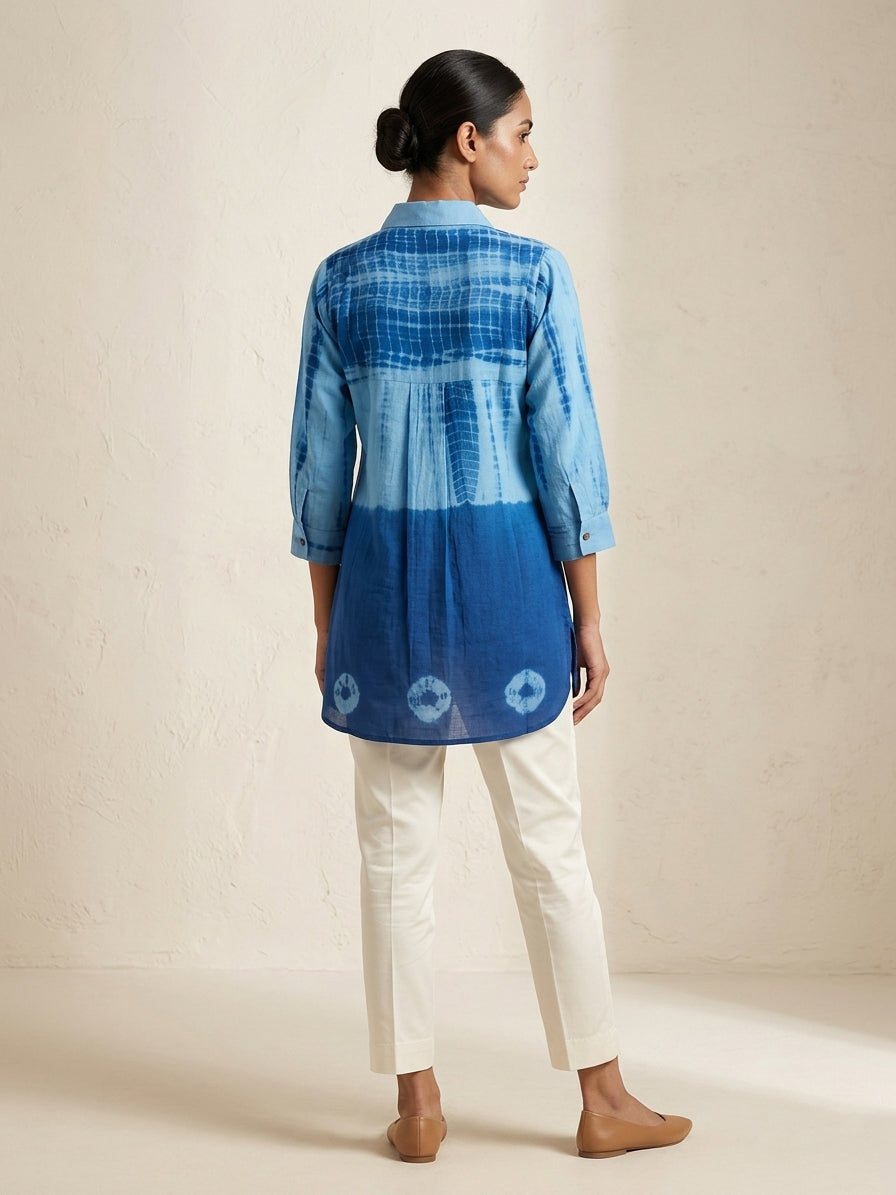 Azure Indigo Shibori Tunic