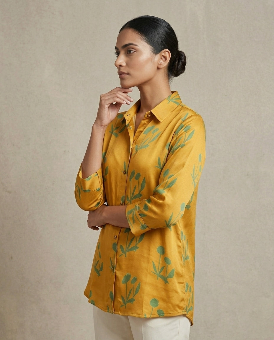 Ochre Botanical Gajji Silk  Shirt