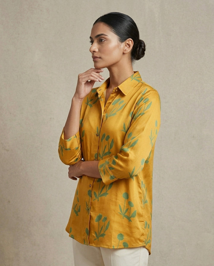 Ochre Botanical Gajji Silk  Shirt
