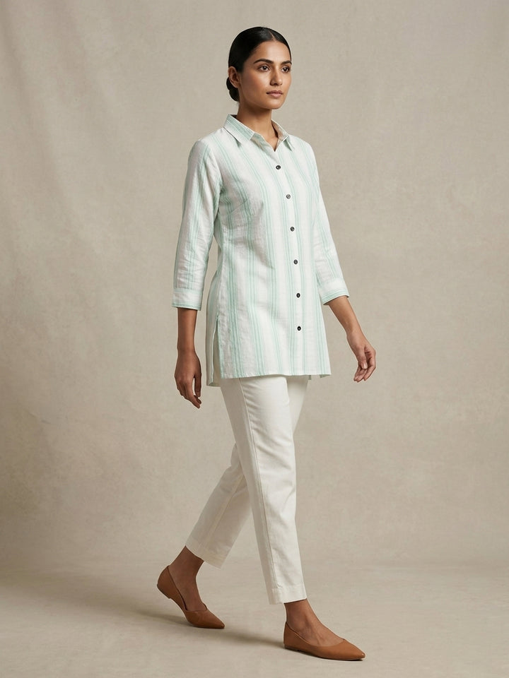 Mint Sage Striped Linen Tunic.