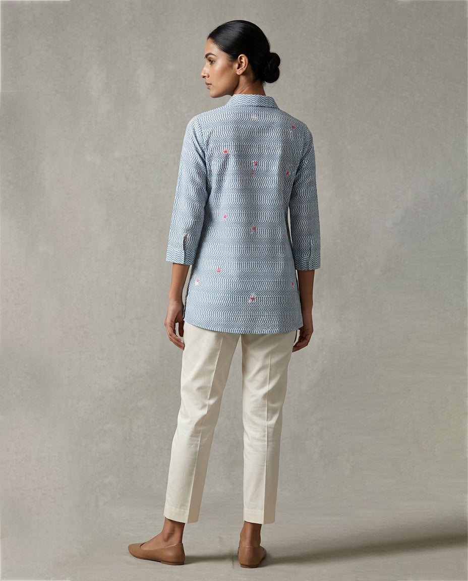 Sky Blue Chevron Embroidered Tunic