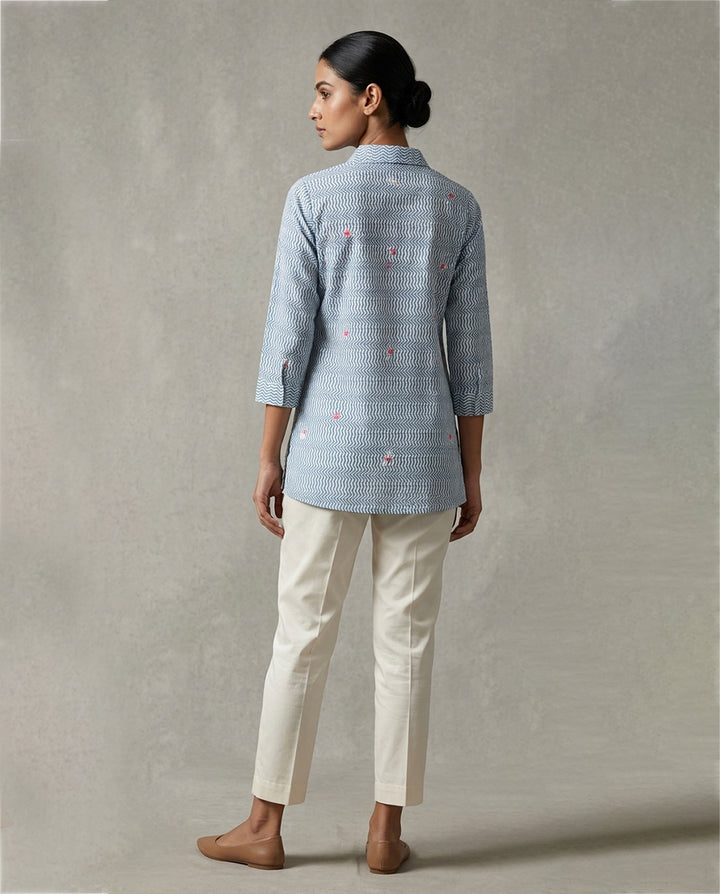 Sky Blue Chevron Embroidered Tunic