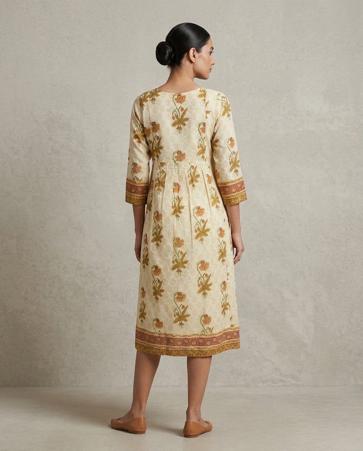 Seafoam "Floral Mosaic" Cotton Tiered Midi Dress
