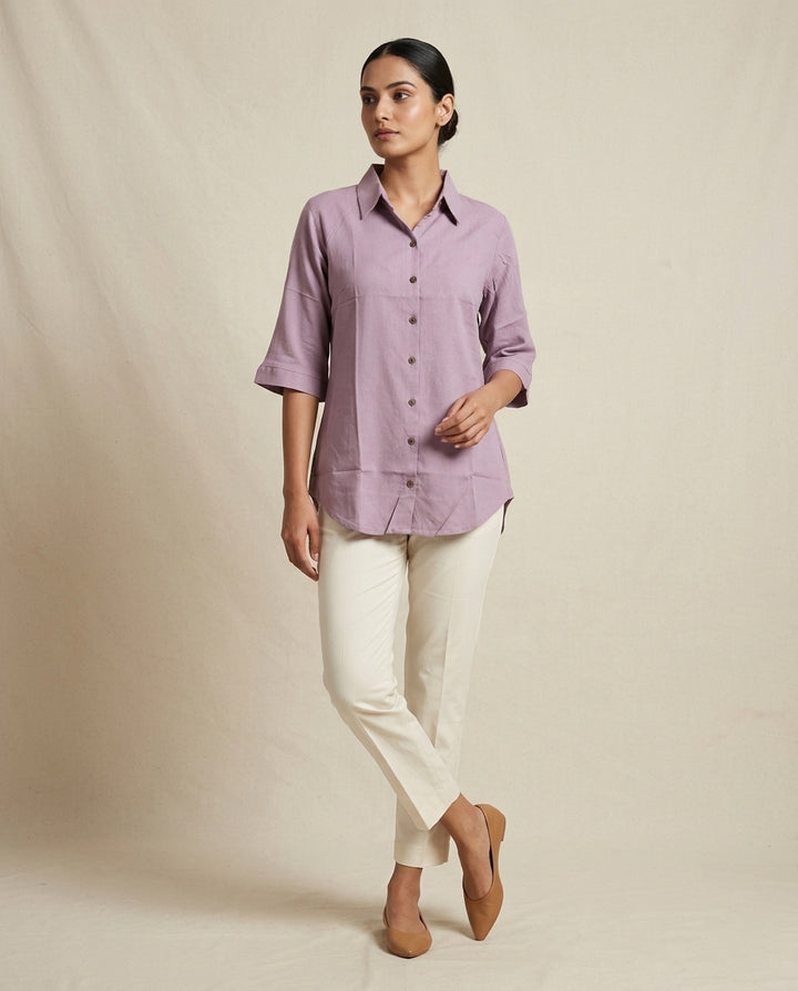 "Urban Serenity" Solid Button-Down Cotton-Linen Shirt Dress