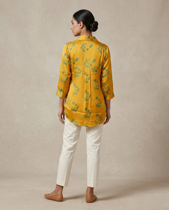 Ochre Botanical Gajji Silk  Shirt