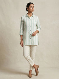 Mint Sage Striped Linen Tunic. 1