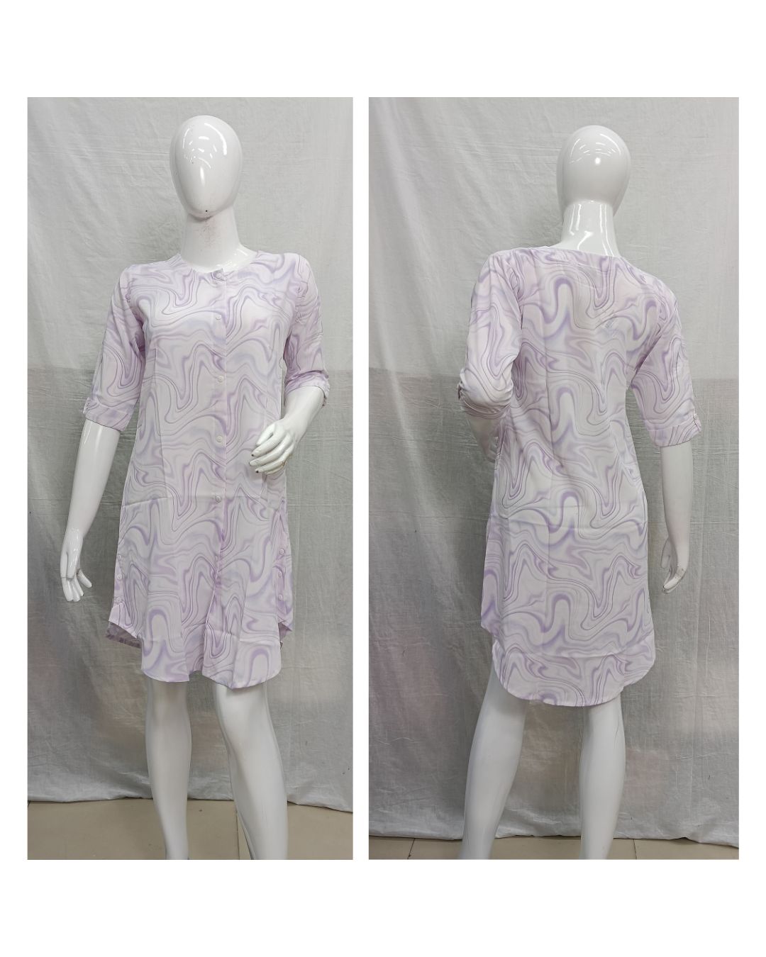 Purple & White Marble Printed Polyester Viscose Tunic Top