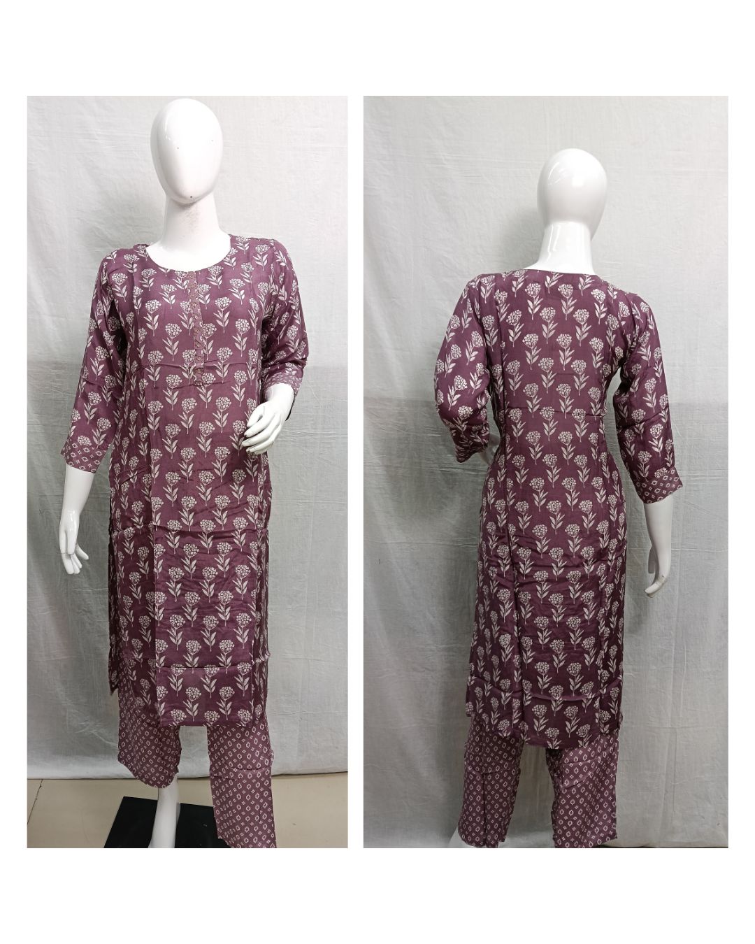 Purple &amp; White Floral Printed Viscose Blend Kurti