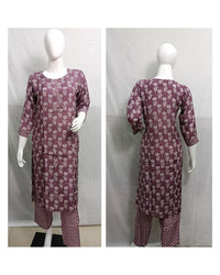 Purple & White Floral Printed Viscose Blend Kurti 5