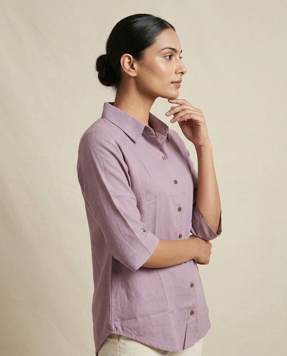"Urban Serenity" Solid Button-Down Cotton-Linen Shirt Dress