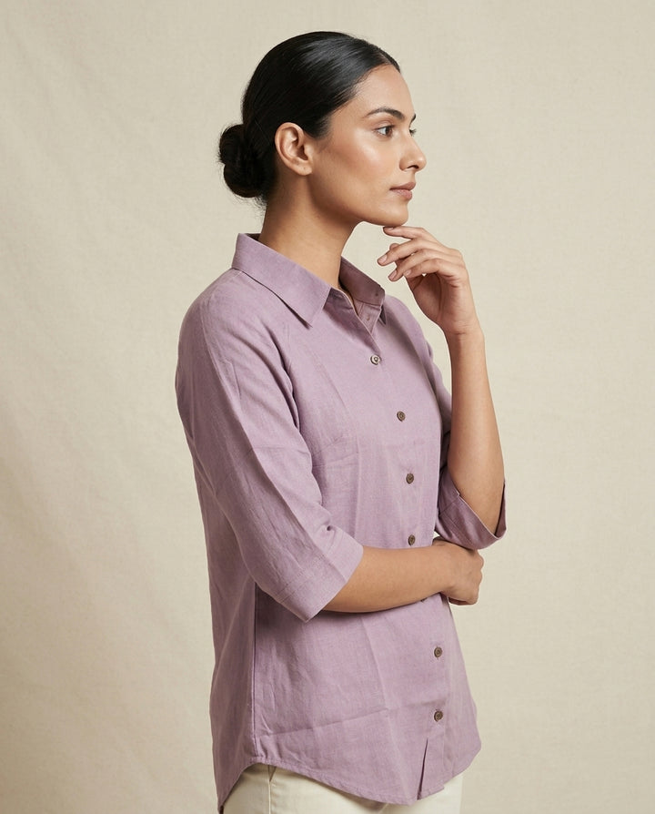 "Urban Serenity" Solid Button-Down Cotton-Linen Shirt Dress