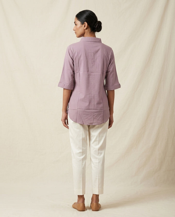 "Urban Serenity" Solid Button-Down Cotton-Linen Shirt Dress
