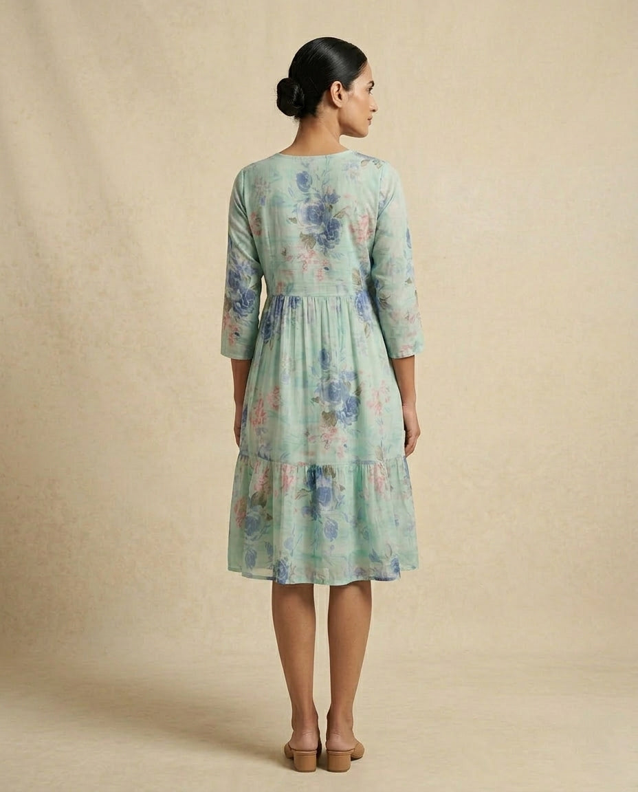 Wine "Amaya" Block-Print Cotton A-Line Midi Dress