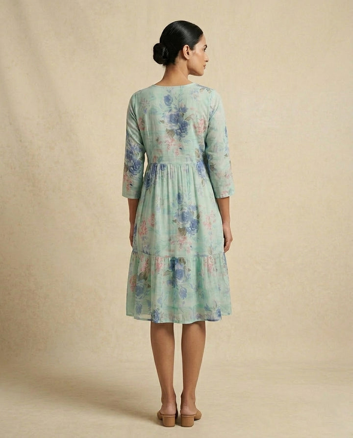 Wine "Amaya" Block-Print Cotton A-Line Midi Dress
