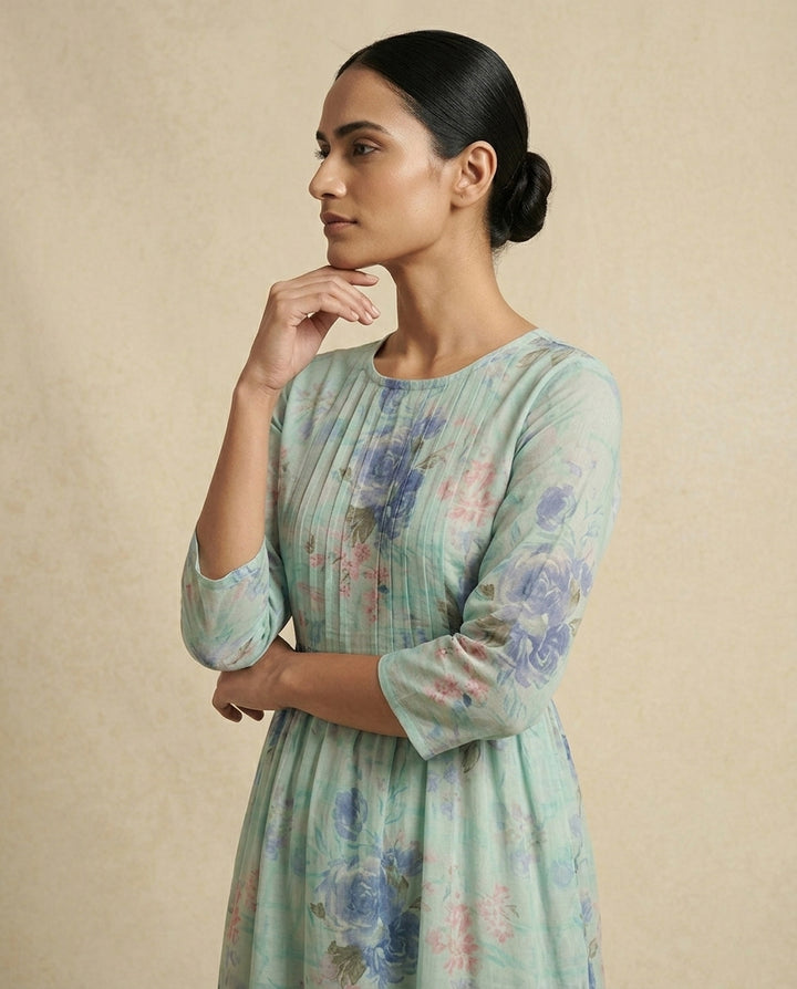 Wine "Amaya" Block-Print Cotton A-Line Midi Dress