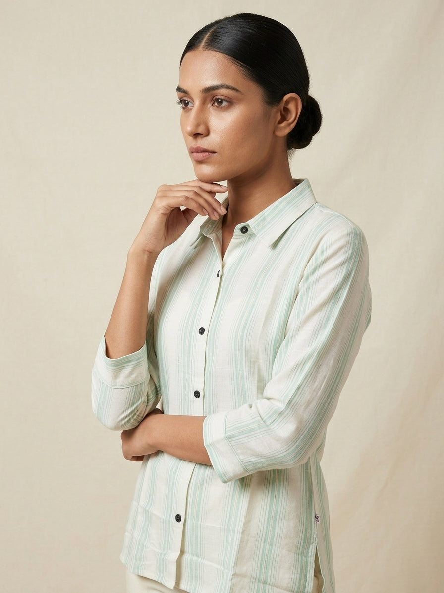 Mint Sage Striped Linen Tunic.