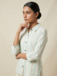 Mint Sage Striped Linen Tunic. 3