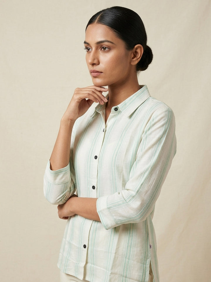 Mint Sage Striped Linen Tunic.