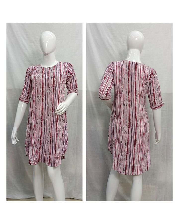 Pink Abstract Striped Polyester Viscose Tunic Top