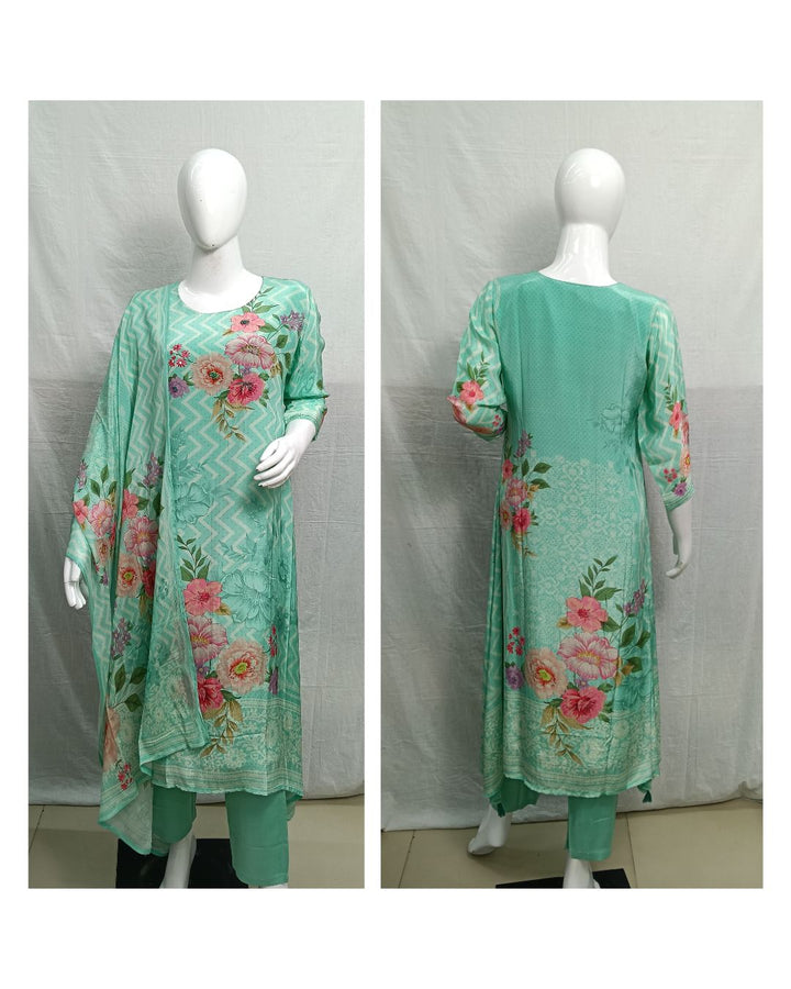 Firozi Floral Printed Crape 3-Piece Suit Set