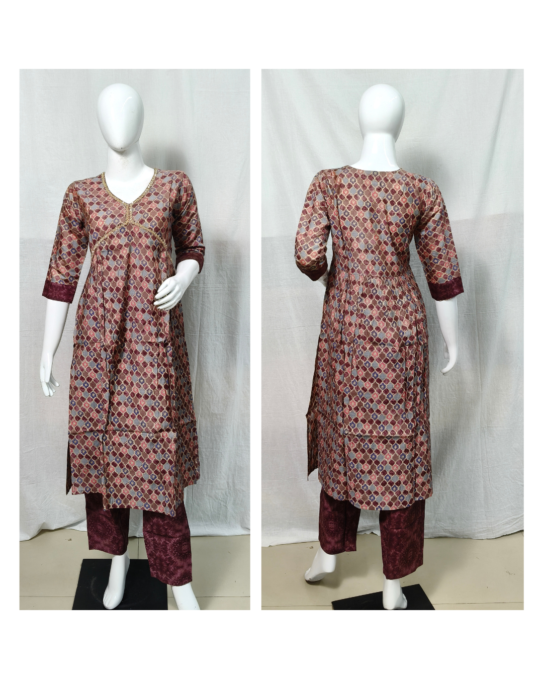 Onion Pink Geometric Printed Modal Chanderi Kurti